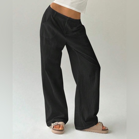 NEW Stylish Black Wide-Leg Cotton Pants - Picture 1 of 5